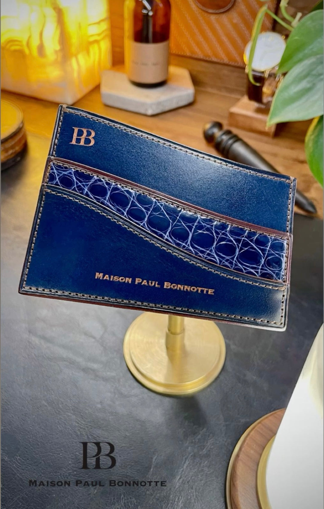 Exotic Inlay Card Holder – Midnight & Royal Blue Alligator