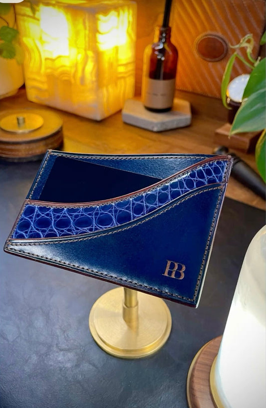 Exotic Inlay Card Holder – Midnight & Royal Blue Alligator