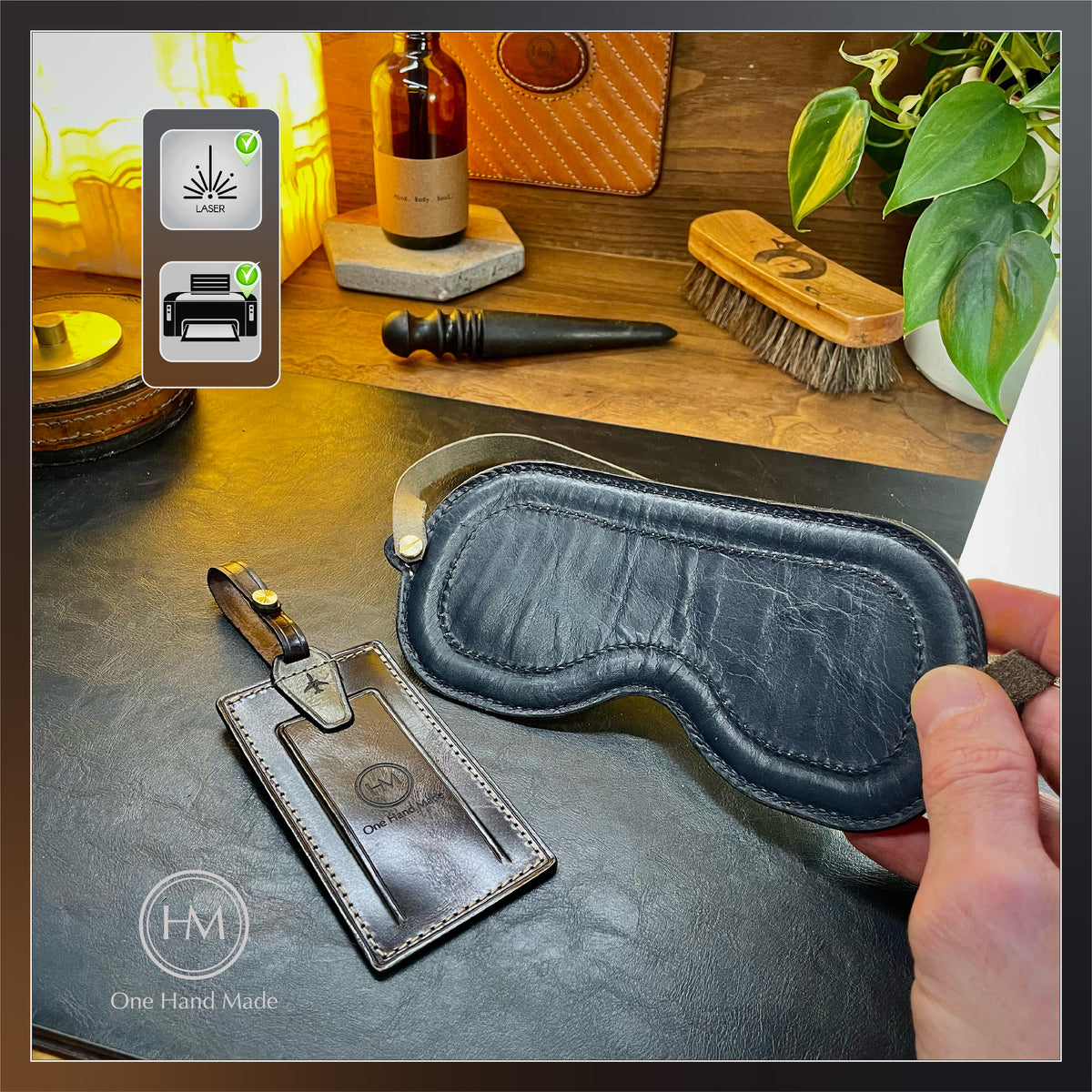 Leather Travel Set Pattern: Sleep Mask and Luggage Tag (PDF, SVG, AI)