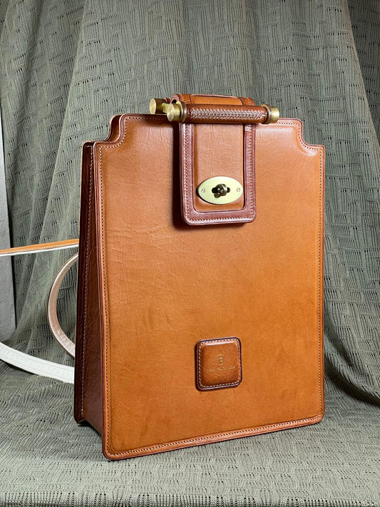 Convertible Leather Backpack – Geometric Camel Edition