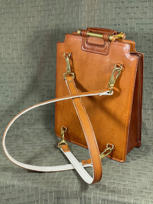 Convertible Leather Backpack – Geometric Camel Edition