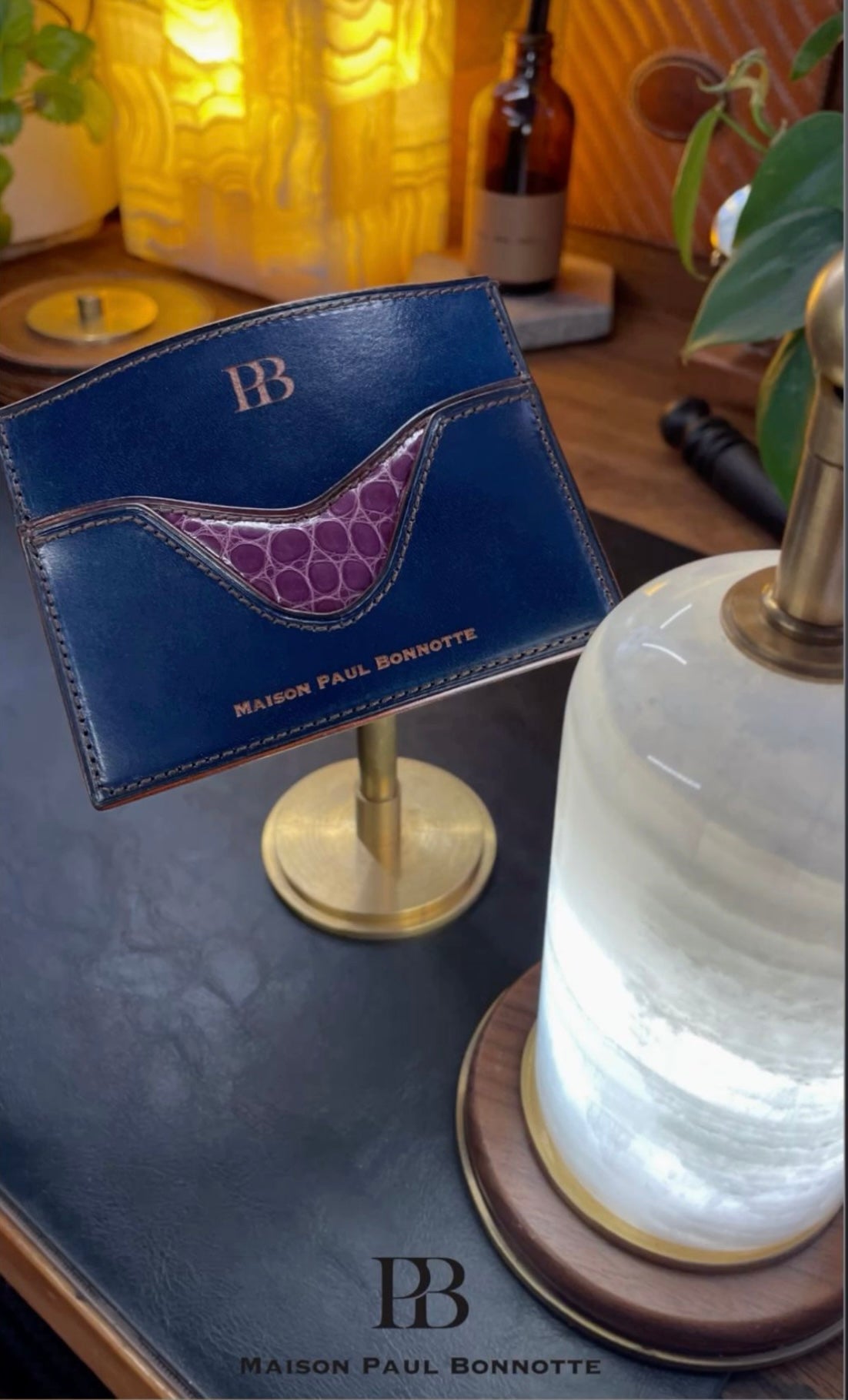 Midnight Blue Card Holder with Violet Alligator Inlay