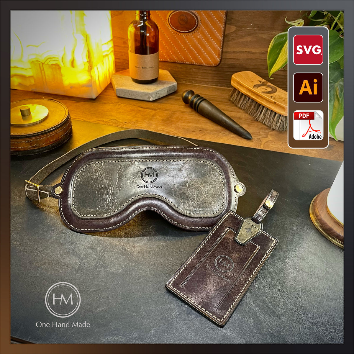 Leather Travel Set Pattern: Sleep Mask and Luggage Tag (PDF, SVG, AI)